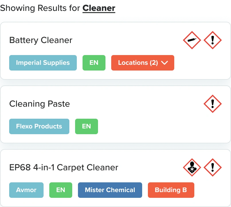 mSDS Source search results listing safety data sheets